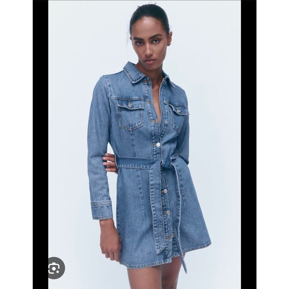 Zara Denim button up the front mini dress Small